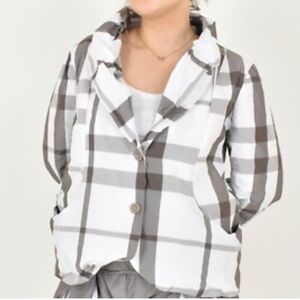 LUUKAA Nikki Plaid Blazer Jacket Size 12 Artsy Lagenlook